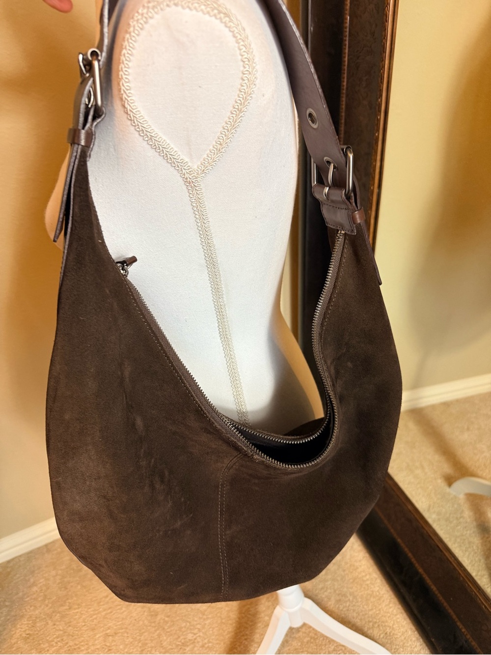 Vintage Banana Republic Dark Brown Suede and leather Hobo Bag